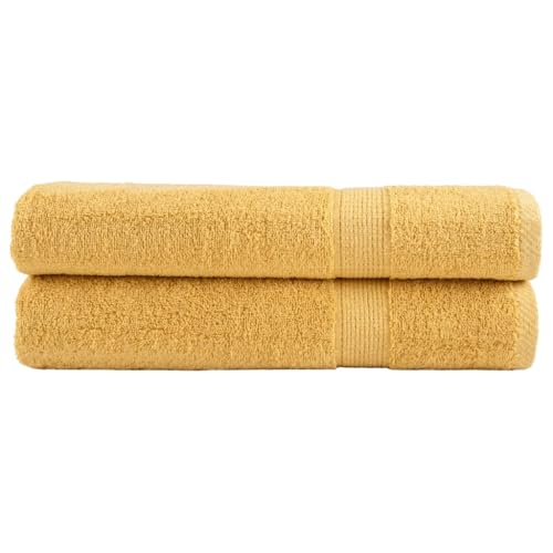 Premium-Handtücher SOLUND 2 Stück Gold 100 x 200 cm 600 g/m²-Handtücher – Premium-Jumbo-Badetuch – Baumwolle, sehr saugfähig und schnell trocknend, extra großes Badetuch – superweiches Handtuch in von XFZJCHAP