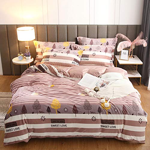 Set mit Blumenmuster für King-Size-Betten, Winter-Bettbezüge für Doppelbetten, Set mit Bettbezug-Sets für Doppelbetten, Bettlaken-Sets, Bettlaken für den Winter, weiches, warmes Flanell, Flamingo, von XFZJCHAP