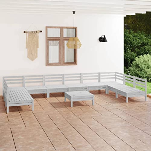 XFZJCHAP 11-teiliges Garten-Lounge-Set aus weißem massivem Kiefernholz, Ecksofa-Sitz-Glas-Couchtisch-Gesprächsset, für Rasen, Hinterhof, Pool von XFZJCHAP