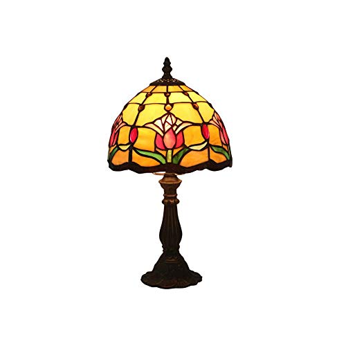 XFZJCHAP 8 Zoll kleine Mini-Tischlampe im Tiffany-Stil, Tulpe, europäische Buntglas-Tischlampen mit Sockel aus Zinklegierung von XFZJCHAP