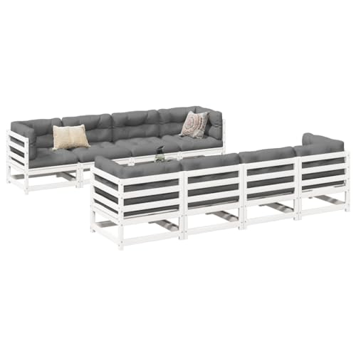 XFZJCHAP 9-teiliges Gartensofa-Set aus weißem Massivholz aus Kiefernholz, Garten-Eck-Esssofa-Set, Terrassentische, Hocker, Outdoor-Lounge, Wintergartenmöbel von XFZJCHAP