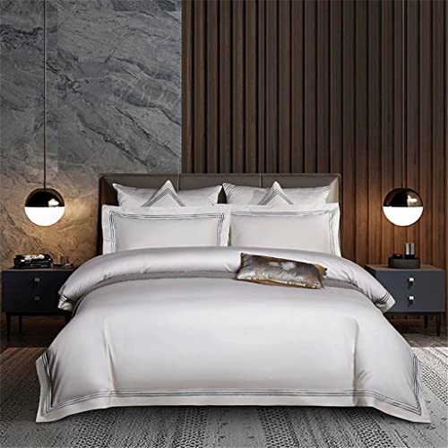 XFZJCHAP Bestickter Bettbezug aus weicher ägyptischer Baumwolle, Bettwäsche-Set für Doppelbett, Queen-Size-Bett, 4/6-teilig, Bettlaken, Kissenbezüge, Bettbezüge (A Queen 200 x 230 cm, 6-teilig) von XFZJCHAP