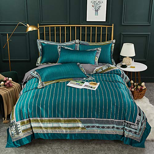 XFZJCHAP Bettbezüge für Doppelbett, Blau, 100% Baumwolle, Set King Size Luxus, Sets King Size Bettbezug, Bettbezug aus Baumwolle mit Kissenbezügen, Doppelbett Twin King Size Barock von XFZJCHAP