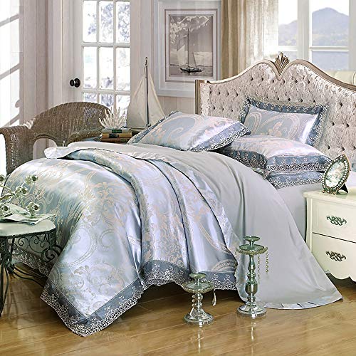 XFZJCHAP Bettbezug-Sets aus Satin, Sets für King-Size-Betten aus 100% Baumwolle, Seiden-Sets für King-Size-Betten, weiche, seidige Luxus-Satin-Jacquard-bestickte Sets, 4-teilig von XFZJCHAP