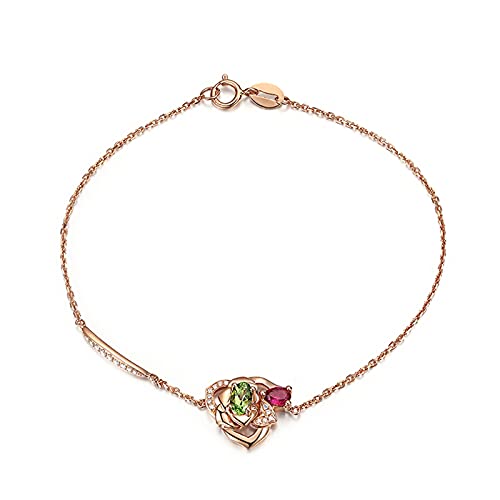 XFZJCHAP Damen-Armband aus 18-karätigem Roségold, ovaler grün-roter Turmalin, 0,11 ct, mit weißem Diamant-Charm-Armband, 15,2–20,3 cm von XFZJCHAP