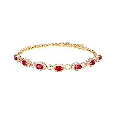 XFZJCHAP Damen-Armband aus 18-karätigem Roségold, ovaler roter Rubin, 2,2 Karat, mit weißem Diamant-Charm-Armband, 7 Zoll von XFZJCHAP