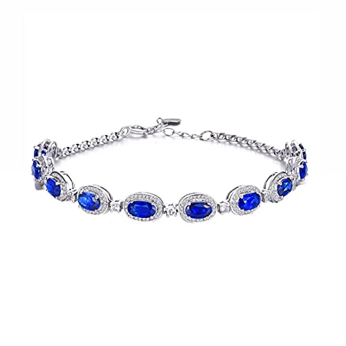 XFZJCHAP Damen-Armband aus 18-karätigem Weißgold, ovaler Blauer Saphir, 4,3 Karat, mit weißem Diamantkettenarmband, 15,2–20,3 cm von XFZJCHAP