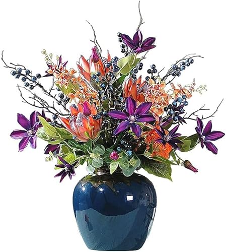 XFZJCHAP Künstliche Blumen im Topf, künstliche Blumen, Pflanzenarrangement, künstlicher Blumenstrauß mit Keramikvase, Tischblumen, künstliche Blumendekoration, schöne Form von XFZJCHAP