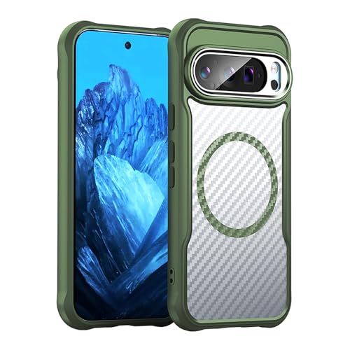 XFZJCHAP Magnetische Hülle für Google Pixel 9 Pro/9 Pro XL/9, Carbon Fiber Texture Transparente Handyhülle Métal Frame Lens Schutzhülle, Schwarz, 9 6,3 Zoll von XFZJCHAP