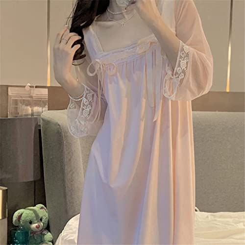 XFZJCHAP Nachthemden für Damen, Schleife, exquisit, trendig, elegant, Nachtwäsche, chinesischer quadratischer Kragen, Nachthemd, süße Prinzessin, Homewear (Rosa M) von XFZJCHAP