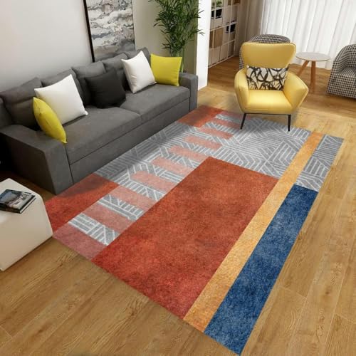 XFZJCHAP Schlafzimmerteppich, orange, blau, grau, Wohnzimmerteppich, maschinenwaschbare Fußmatten, moderner Teppich für Badezimmer, rutschfeste Teppiche, weich (200 x 290 cm) von XFZJCHAP