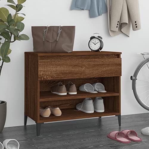 XFZJCHAP Schuhschrank, braune Eiche, 70 x 36 x 60 cm, Holzwerkstoff, Schuhschrank aus Holz, Aufbewahrungsschrank mit 3 Klapptüren, perfekt für schmale Flure, Wohnzimmer, Schlafzimmer von XFZJCHAP