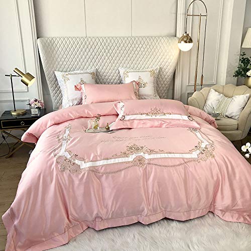 XFZJCHAP Set King Size Seide, Bettbezüge Doppelbett Gre, Sets Bettbezüge Steppdecke Bettlaken Kissenbezüge Seide Baumwolle Luxus Satin Stickerei King Size Doppelbett Twin 4tlg von XFZJCHAP