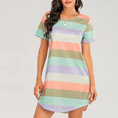 XFZJCHAP Sexy PSFamas Nachtkleid für Damen, kurzärmelig, Regenbogen-gestreift, Nachthemd, lockere Oberteile, große Größe, Freizeit, Nachtwäsche, S-5XL (A, XXL) von XFZJCHAP