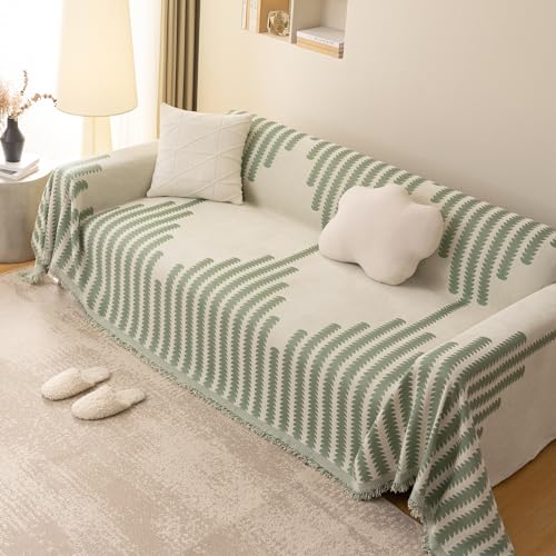 XFZJCHAP Sofadecke, superweiche Überwürfe, große Chenille-Sofadecke mit Quasten für 2-, 3- und 4-Sitzer, gemusterte Sofadecke für Couch/Curry/180 x 180 cm von XFZJCHAP