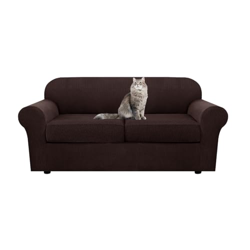 XFZJCHAP Stretchsofa -Abdeckung mit Sitzkissen und Rückenländern stilvolle Couch -Slipcover -Beschützer in Kaffeefarbe für Sofa mit 2 l Sitze und 2 l Rücken von XFZJCHAP