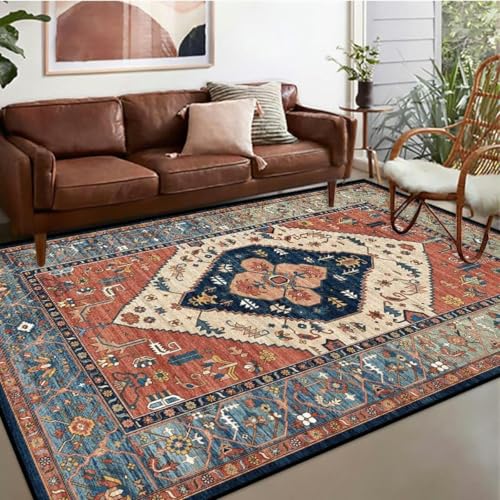 XFZJCHAP Teppich 80 x 150 cm, orange, blau, für Wohnzimmer, maschinenwaschbar, Fußmatten, moderner Teppich für Badezimmer, rutschfest, weich (200 x 290 cm) von XFZJCHAP