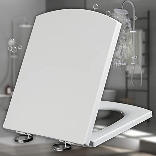 XFZJCHAP Toilettensitz, weißer quadratischer Toilettensitz, Universal-Toilettensitze mit Absenkautomatik, Standard-Toilettendeckel mit Schnellverschluss, verstellbare, langsam schließende von XFZJCHAP