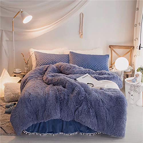 XFZJCHAP Winter-Sets für King-Size-Betten, Einzelbett, rosa, zotteliges Flanell, 4-teiliges Bettbezug-Set (1 Bettbezug + 2 Kissenbezüge + 1 gestepptes Spannbettlaken, 3 seitliche Abdeckungen mit von XFZJCHAP