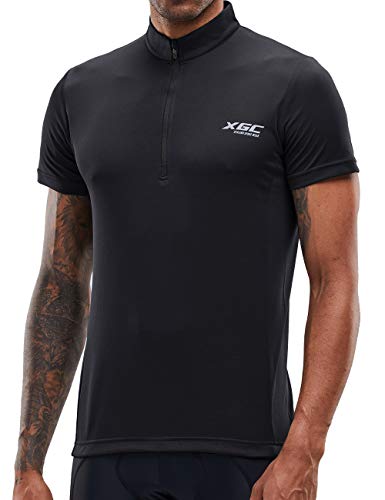 Herren Kurzarm Radtrikot Fahrradtrikot Fahrradbekleidung für Männer mit Elastische Atmungsaktive Schnell Trocknen Stoff (Black, XXXL) von XGC