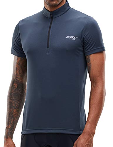 Herren Kurzarm Radtrikot Fahrradtrikot Fahrradbekleidung für Männer mit Elastische Atmungsaktive Schnell Trocknen Stoff (Grey, XXXL) von XGC