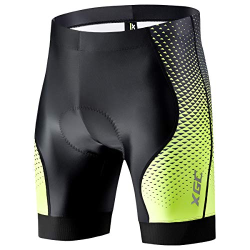 Herren Kurze Radlerhose und Radunterhose Radsportshorts Fahrradhose für Männer elastische atmungsaktive 4D Schwamm Sitzpolster mit Einer hohen Dichte (XL, Black_Green) von XGC