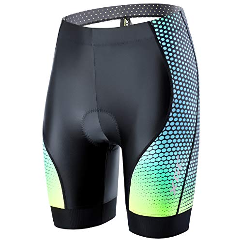 XGC Damen Kurze Radlerhose und Radunterhose Radsportshorts Fahrradhose für Frauen elastische 4D Schwamm Sitzpolster mit Einer hohen Dichte (L, Black_Green) von XGC