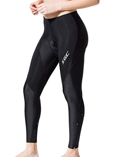 XGC Damen Lange Radhose Hose Fahrradhose Hose Strumpfhose Legging mit hoher Dichte Hochelastizität und hoch atmungsaktiv 4D Schwamm gepolstert Gr. L, Schwarz von XGC