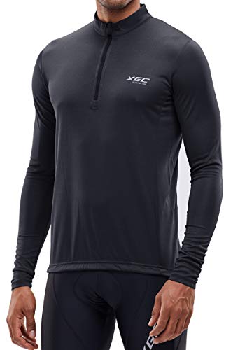 XGC Herren Kurzarm/Langarm Radtrikot Fahrradtrikot Radshirt Fahrradshirts Fahrradbekleidung für Männer mit Elastische Atmungsaktive Schnell Trocknen Stoff (039 Black, L) von XGC