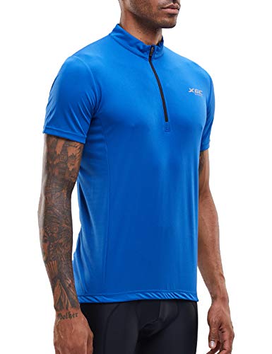 XGC Herren Kurzarm Radtrikot Fahrradtrikot Fahrradbekleidung für Männer mit Elastische Atmungsaktive Schnell Trocknen Stoff (Blue, L) von XGC