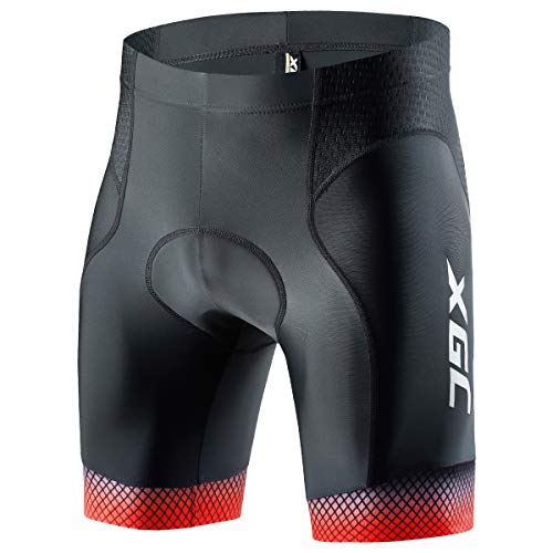 XGC Herren Kurze Radlerhose und Radunterhose Radsportshorts Fahrradhose für Männer elastische atmungsaktive 3D Schwamm Sitzpolster mit Einer hohen Dichte (Red, S) von XGC