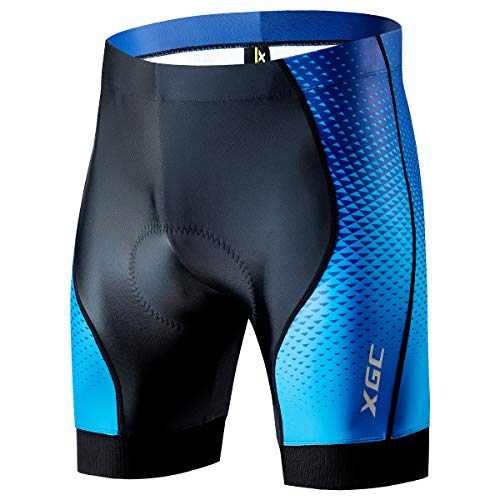 XGC Herren Kurze Radlerhose und Radunterhose Radsportshorts Fahrradhose für Männer elastische atmungsaktive 4D Schwamm Sitzpolster mit Einer hohen Dichte (2XL, Black_Blue) von XGC