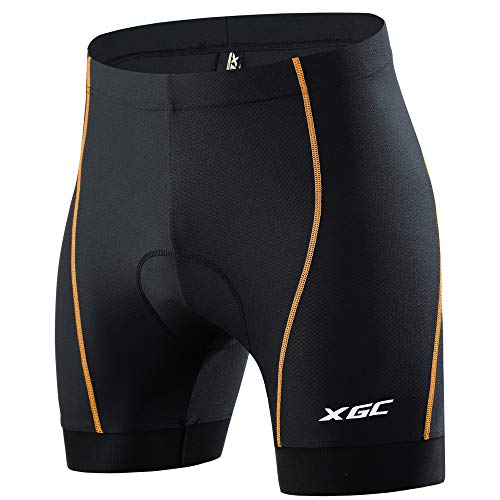 XGC Herren Radunterhose Radsportshorts Fahrradhosen mit elastische atmungsaktive 4D Gel Sitzpolster mit Einer hohen Dichte (Orange_6020, S) von XGC