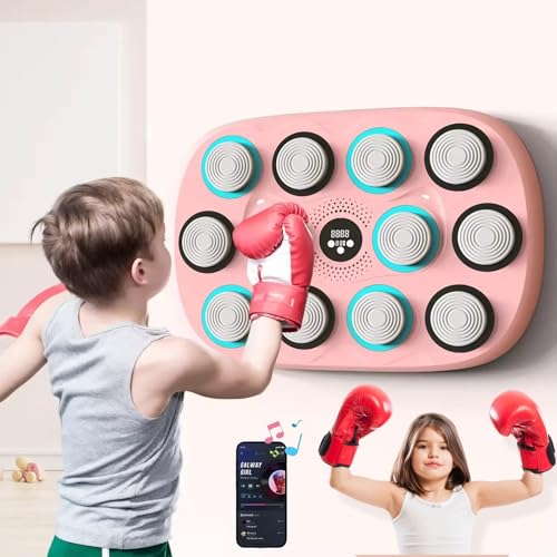 Bluetooth Smart Music Boxing Machine, an der Wand montierte Music Boxing Machine mit Handschuhen, Music Punching Boxing Machine mit 2 Modi & Lights & LCD Display, Boxing Target Workout Equipment(Pink) von XGHDPBM