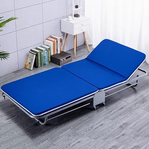 Klappbett mit Matratze für Erwachsene, Gästebett Klappbar mit 5 Einstellbaren Positionen, Klappbares Bett mit Rollen, Klappbett für Eine Person für Camping, Strand, Terrasse, Büro, Nickerchen(Blue,188 von XGQXZWC