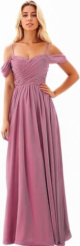 XGWDP Chiffon Bridesmaid Dresses for Women Pleated Cold Shoulder Dress Long Dresses for Women Formal with Pockets (3,20W) von XGWDP