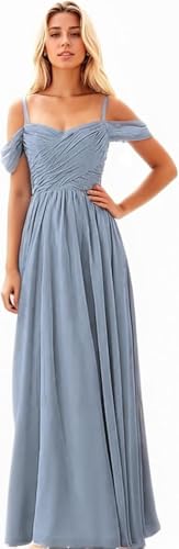 XGWDP Chiffon Bridesmaid Dresses for Women Pleated Cold Shoulder Dress Long Dresses for Women Formal with Pockets (6,4) von XGWDP