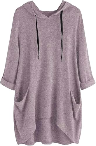 XGWDP Dresses for Women Cotton Loose Long Sleeve Hoodie Shirt Dress Casual Solid Color Fall Midi Dresses with Pockets (04,2XL) von XGWDP