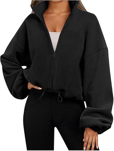 XGWDP Womens Zip Up Hoodies Oversized Sweatshirts Solid Long Sleeve Crop Sherpa Fashion Clothes Fall Outfits (3,L) von XGWDP