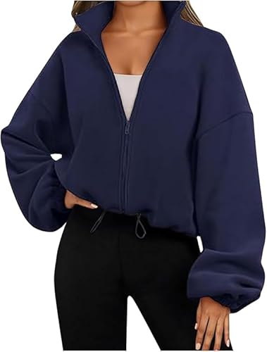 XGWDP Womens Zip Up Hoodies Oversized Sweatshirts Solid Long Sleeve Crop Sherpa Fashion Clothes Fall Outfits (4,M) von XGWDP