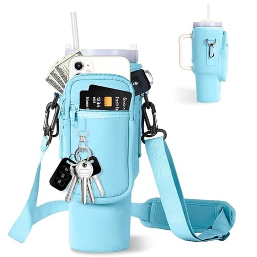 XHYASD Tragetasche für Stanley Cup 40oz,Stanley Becher Zubehör,Wasserflasche Träger mit Handyfach und Verstellbarem Schultergurt,Schlüsselanhänger,für Reisen Zum Wandern Laufen Radfahren Camping,Blau XHYASD Tragetasche für Stanley Cup 40oz,Stanley Becher Zubehör,Wasserflasche Träger mit Handyfach und Verstellbarem Schultergurt,Schlüsselanhänger,für Reisen Zum Wandern Laufen Radfahren Camping,Blau von XHYASD