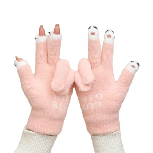 XIAHIOPT Winter-Handschuhe, warm, dehnbar, für Erwachsene, gestrickt, Vollfinger-Handschuhe, Strickhandschuhe für kaltes Wetter, Radfahren von XIAHIOPT