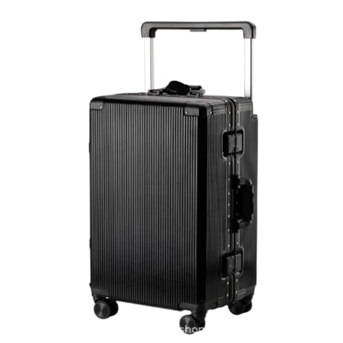 XIANGUOLL Reisekoffer Gepäck, Aluminiumrahmen, 20-Zoll-Boarding-Koffer, Universalrad, Breiter Trolley-Koffer, 24-Zoll-Passwortbox Trolley (Color : Black, Size : 24in) von XIANGUOLL