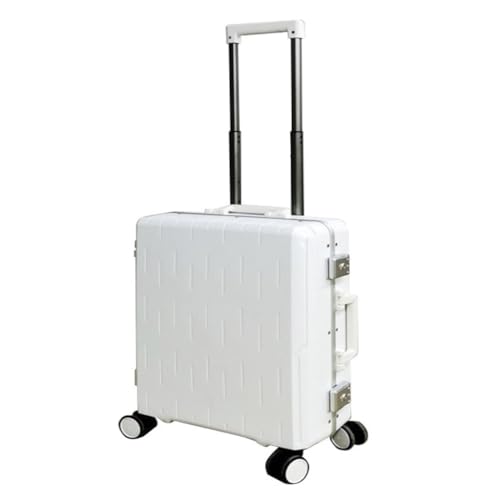 XIANGUOLL Reisekoffer Gepäckkoffer for Männer Und Frauen, 24-Zoll-Boarding-Code-Box-Trolley, Aluminiumrahmen, Seitenhaken-Koffer Trolley (Color : White, Size : 20in) von XIANGUOLL