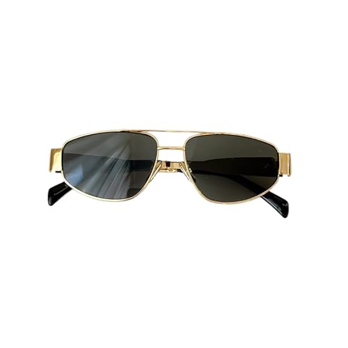 XIAOGUDONG Neue Retro-Sonnenbrille, Unisex-Parallelsteg-Sonnenbrille Mit Goldenem D-Rahmen Und Innerer Blauer Anti-UV-Sonnenbrille,c von XIAOGUDONG