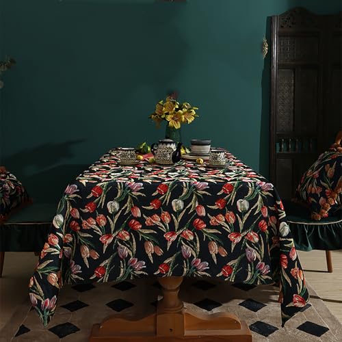 XIAOGUDONG Tulpen-Tischdecke, Amerikanische Jacquard-Pflanzen-Blumen-Tischdecke, Pastoraler Retro-Stil, Geeignet Für Party-Picknick-Dinner-Dekoration, 144 X 221 cm,110×110cm von XIAOGUDONG