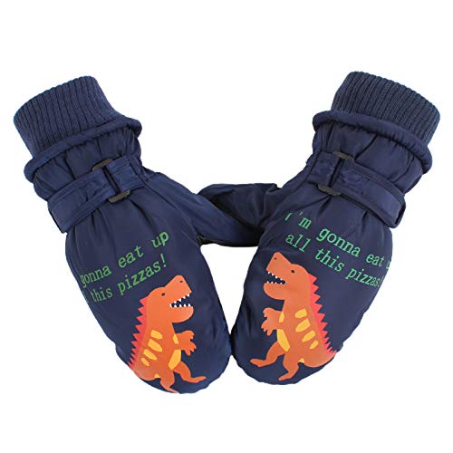 XIAOHAWANG Fausthandschuhe Kinder Wasserdicht Skihandschuhe Winter Handschuhe Mit Dinosaurier Jungen Schlittschuh Handschuhe(Marine, S) von XIAOHAWANG