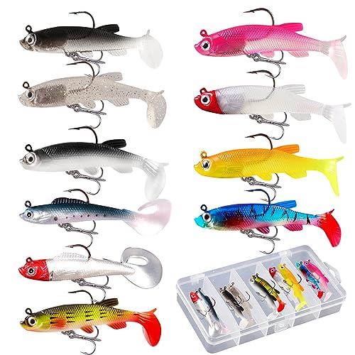 XIAQICA 10 Stück Angelköder Set mit 1 transparenten Kunststoffbox Crankbait Jigköpfe Raubfisch Köder Gummifisch Hecht Wobbler für Barsch Weiches Mandarinenfisch Pferdemaul Tilapia XIAQICA 10 Stück Angelköder Set mit 1 transparenten Kunststoffbox Crankbait Jigköpfe Raubfisch Köder Gummifisch Hecht Wobbler für Barsch Weiches Mandarinenfisch Pferdemaul Tilapia von XIAQICA