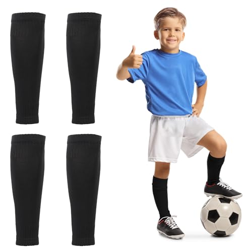 2 Paar Football Sock Sleeves, Fußball Schienbeinschoner Ärmel für Kinder Fußball Bein Ärmel Schienbeinschoner für Jungen Fußball Socken für Fußballspiele Anfänger (schwarz) von XIHIRCD