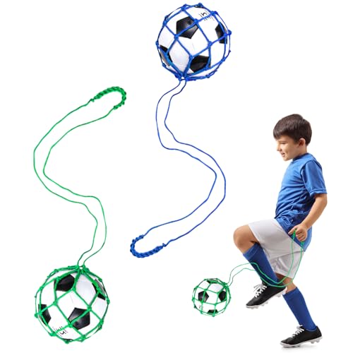 2 Stück fußball Kick Trainer Netz, Tragbar Fußballtrainer Equipment Fußball-Kicknetz Fußballtrainingsausrüstung für Kinder Jugendliche Erwachsene von XIHIRCD